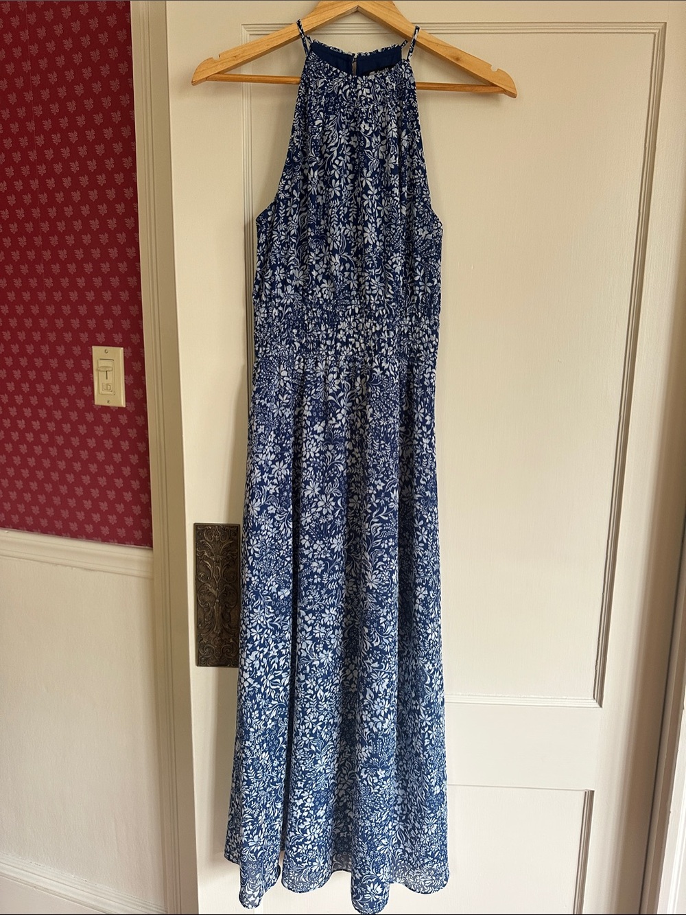 Blue Floral Halter Maxi Dress - Women